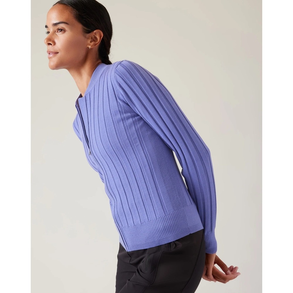 Athleta Fairway Sweater Cardigan Medium Adonis Blue/Purple‎ Pastel Capsule Clean - Picture 5 of 12